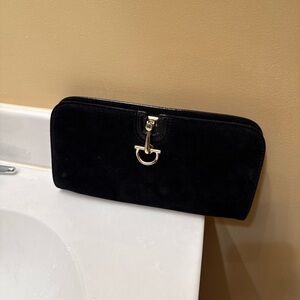 Talbots Black Suede Clutch with Gold Accent